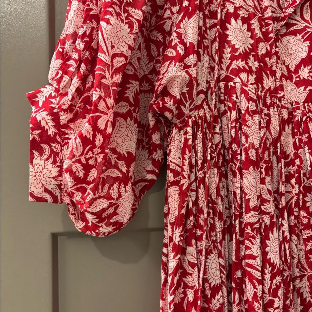 Daughters of India Crimson and Cream Floral Dress - Picture 2 of 4